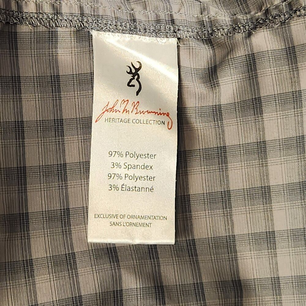 Browning Heritage Collection Mens 3XL Shirt Tan Grey Plaid Long Sleeve Button Up - Picture 3 of 9